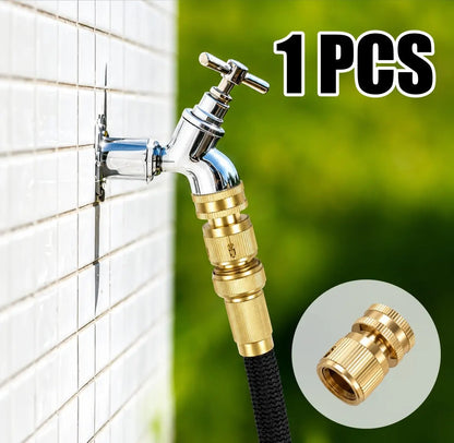 Garden Hose Quick Connector, 1 PCS Solid Brass 3/4 Inch GHT Thread Fitting (NO Sprayer), No-Leak Water Hose Female Adapter (No Male), Garden Hose Connectors