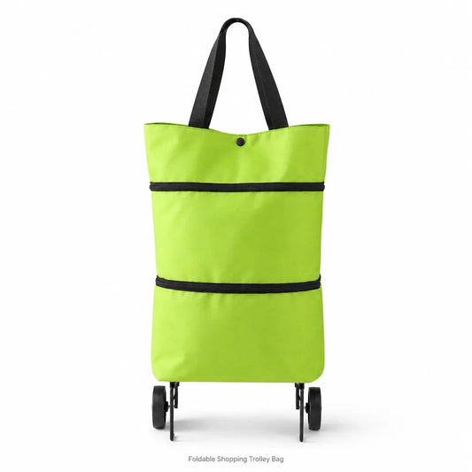 Foldable Shopping Trolley Bag with Wheels, Portable Reusable Grocery Tote, Lightweight Rolling Shopping Cart Bag with Carry Handles for Supermarket, Travel, Laundry and Daily Use